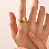 Wholesale Women's Stainless Steel Geometric Opening Adjustable Ring 18K Gold Plated