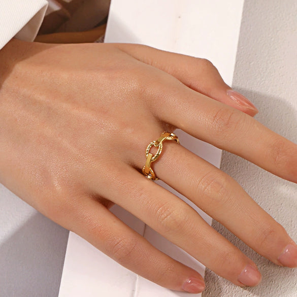 Wholesale Women's Stainless Steel Geometric Opening Adjustable Ring With Electroplating Design No Fading