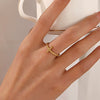 Wholesale Women's Stainless Steel Geometric Opening Adjustable Ring With 18K Gold Plated Electroplating