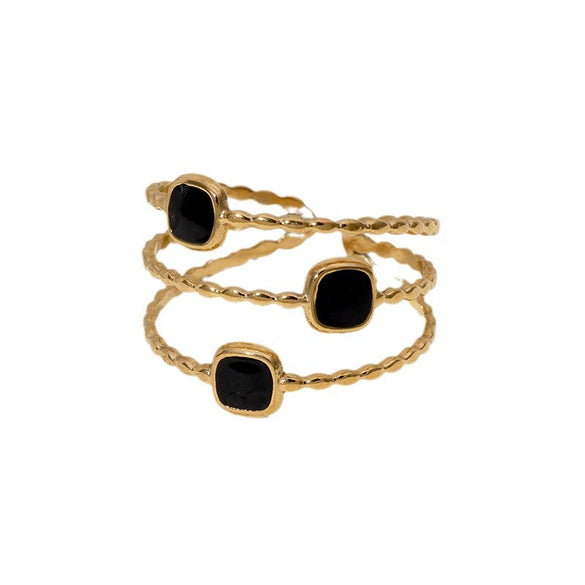 Wholesale Women's Stainless Steel Geometric Opening Ring With 18K Gold Oil Plated Simple Design