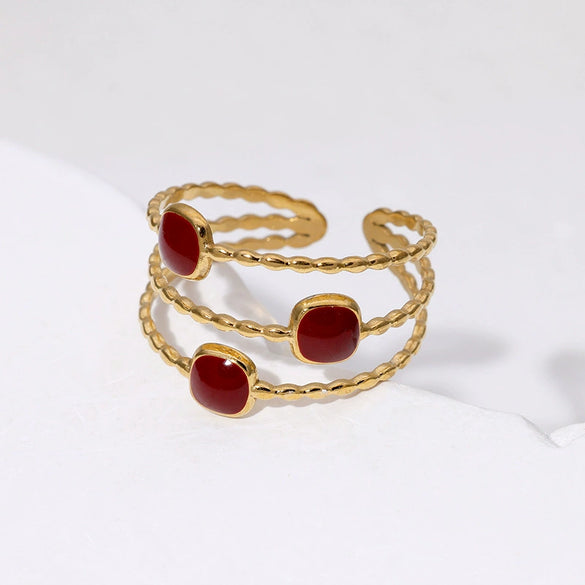 Wholesale Women's Stainless Steel Geometric Opening Ring With 18K Gold Oil Plated Simple Design