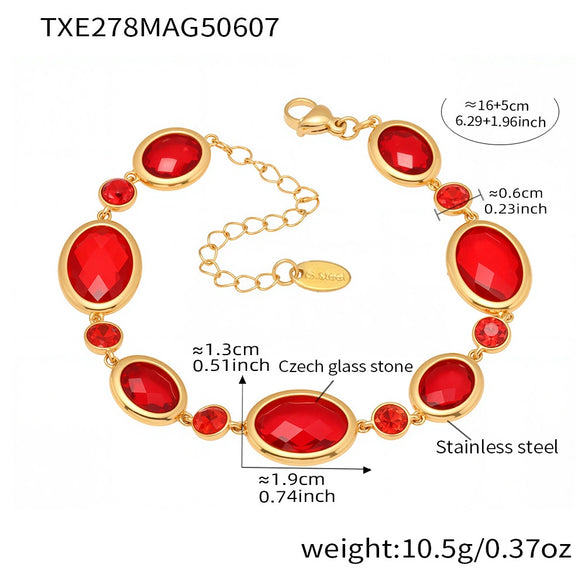 Wholesale Women's 316L Stainless Steel Geometric Oval Faceted Czech Glass Bracelet With Electroplating
