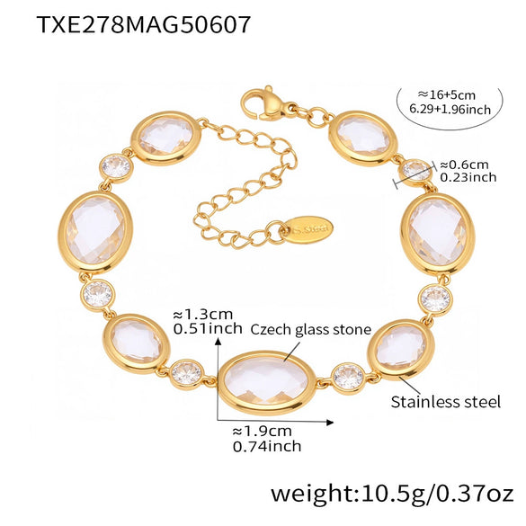 Wholesale Women's 316L Stainless Steel Geometric Oval Faceted Czech Glass Bracelet With Electroplating