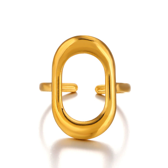 Wholesale Women's Stainless Steel Geometric Oval Hollow Adjustable Ring With Electroplating