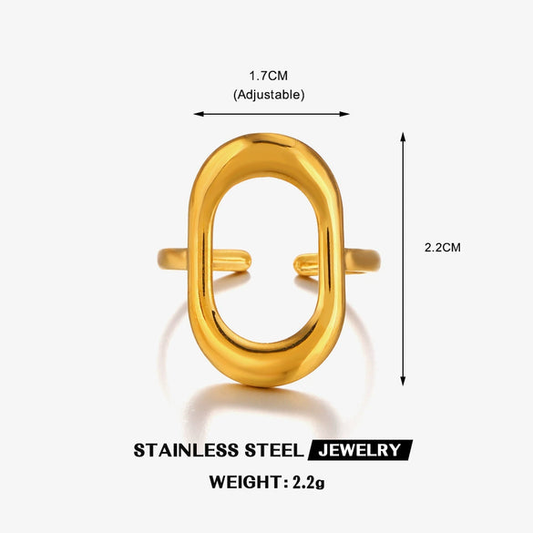 Wholesale Women's Stainless Steel Geometric Oval Hollow Adjustable Ring With Electroplating