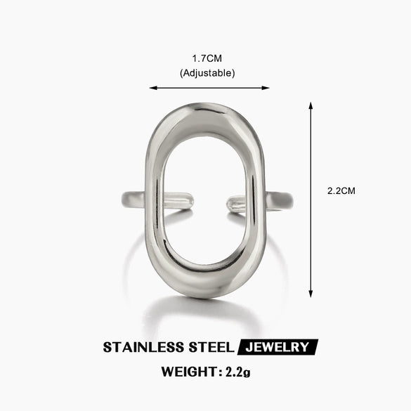 Wholesale Women's Stainless Steel Geometric Oval Hollow Adjustable Ring With Electroplating