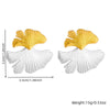 Wholesale Women's Stainless Steel Geometric Oval Pleated Ginkgo Leaf Electroplated Earrings