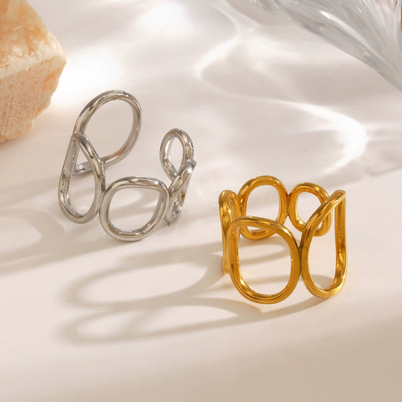 Wholesale Women's Stainless Steel Geometric Oval Ring With Electroplating Treatment