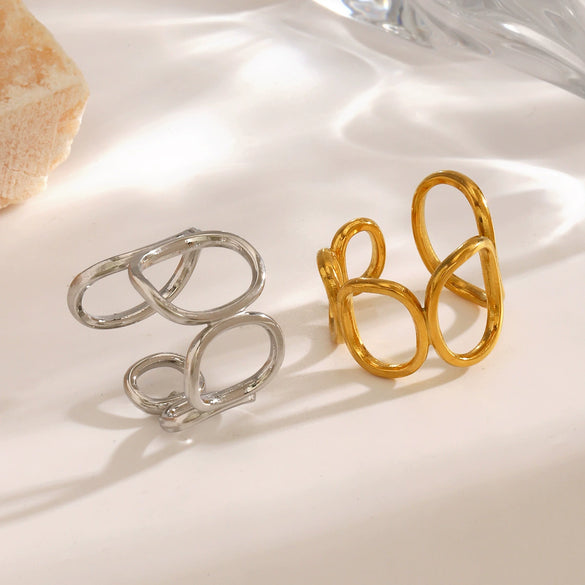 Wholesale Women's Stainless Steel Geometric Oval Ring With Electroplating Treatment