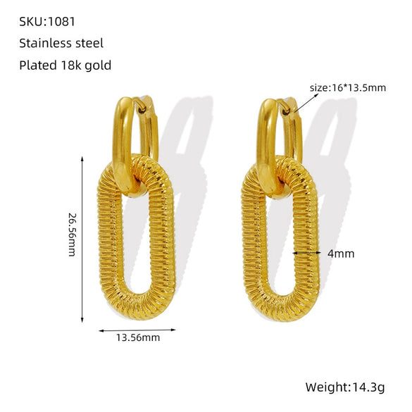 Wholesale Women's 316L Stainless Steel Geometric Oval Thread Ear Buckle Electroplated Earrings
