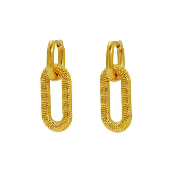Wholesale Women's 316L Stainless Steel Geometric Oval Thread Ear Buckle Electroplated Earrings