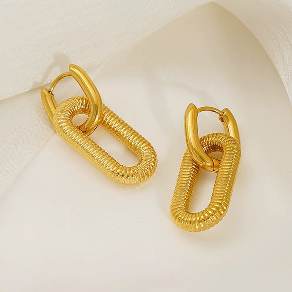 Wholesale Women's 316L Stainless Steel Geometric Oval Thread Ear Buckle Electroplated Earrings