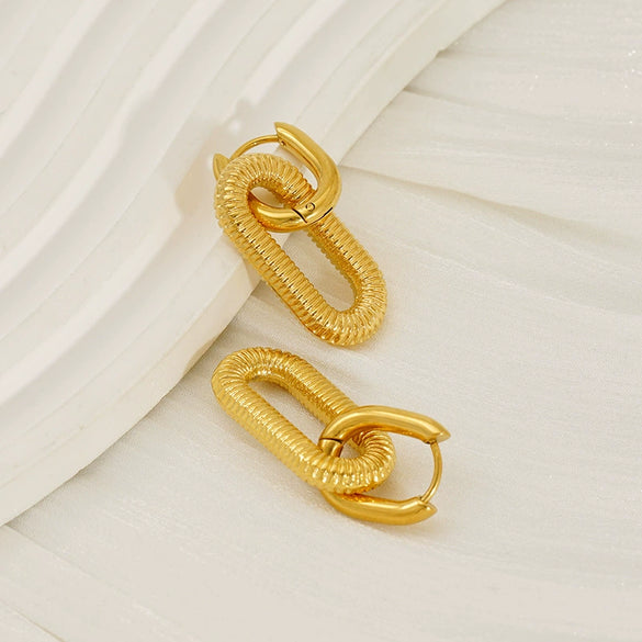 Wholesale Women's 316L Stainless Steel Geometric Oval Thread Ear Buckle Electroplated Earrings