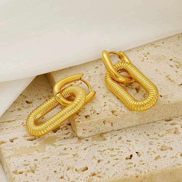 Wholesale Women's 316L Stainless Steel Geometric Oval Thread Ear Buckle Electroplated Earrings