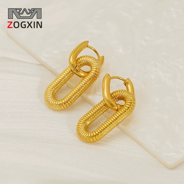 Wholesale Women's 316L Stainless Steel Geometric Oval Thread Ear Buckle Electroplated Earrings
