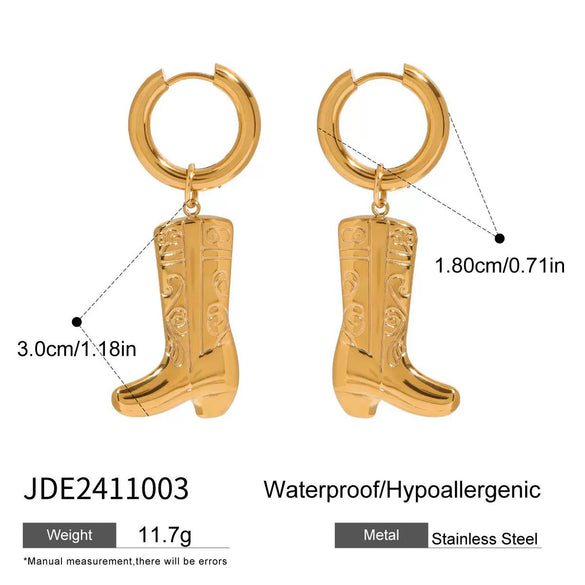 Wholesale Women's Stainless Steel Geometric Pattern Boots Pendant Earrings With Electroplating Design