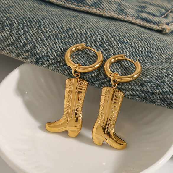 Wholesale Women's Stainless Steel Geometric Pattern Boots Pendant Earrings With Electroplating Design