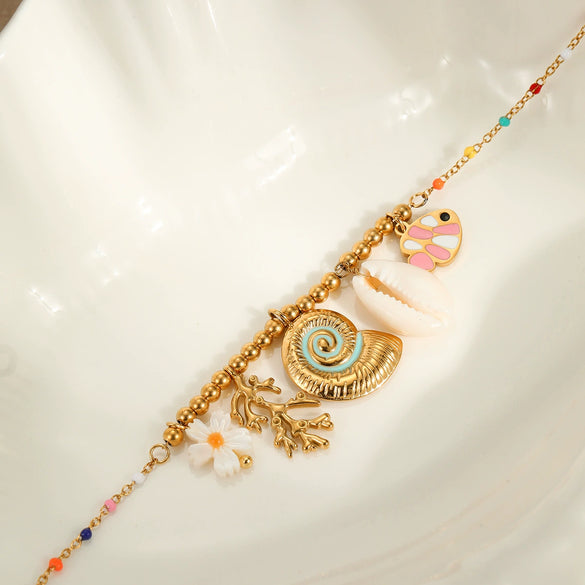 Wholesale Women's Stainless Steel Geometric Pattern Electroplated Fashion Niche Marine Style Necklace
