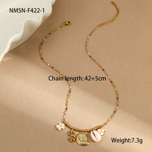 Wholesale Women's Stainless Steel Geometric Pattern Electroplated Fashion Niche Marine Style Necklace