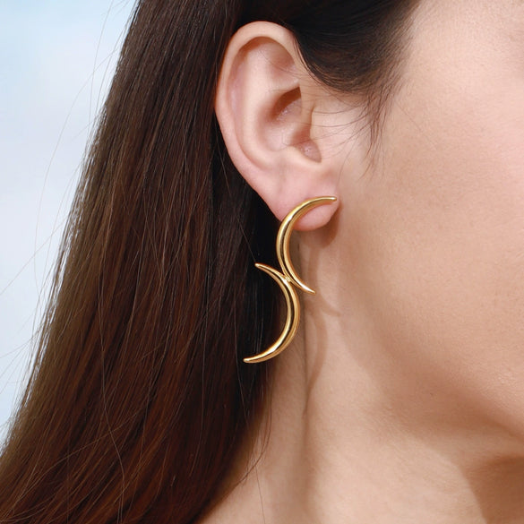 Wholesale Women's Stainless Steel Geometric Pattern Electroplated Moon Earrings