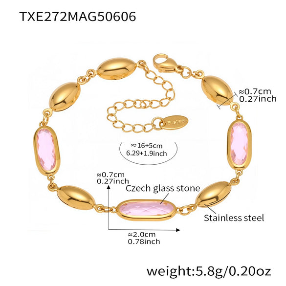 Wholesale Women's 316L Stainless Steel Geometric Pattern Electroplated Oval Glass Stone Bracelet Jewelry