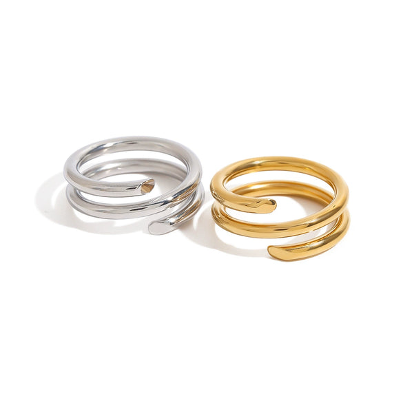 Wholesale Women's Stainless Steel Geometric Pattern Electroplated Threelayer Split Ring Jewelry