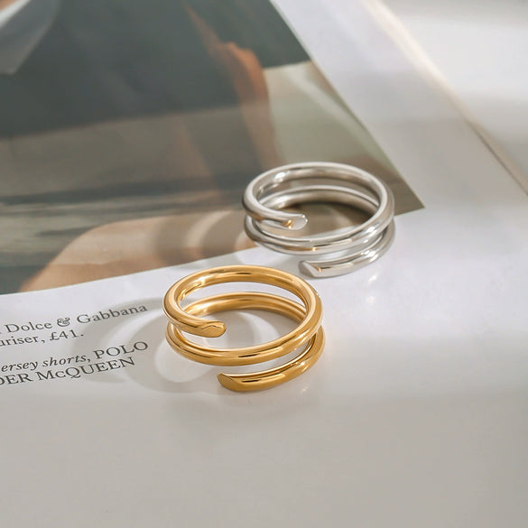 Wholesale Women's Stainless Steel Geometric Pattern Electroplated Threelayer Split Ring Jewelry