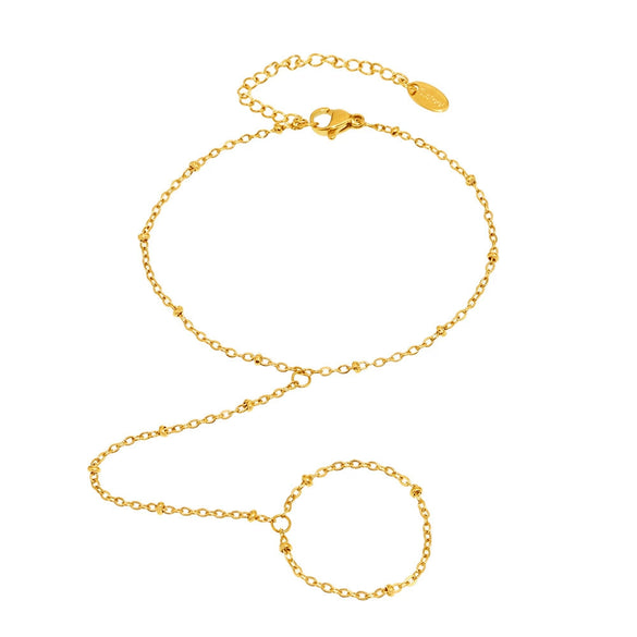 Wholesale Women's 316L Stainless Steel Geometric Pattern 18K Gold Plated Finger Chain Bracelet