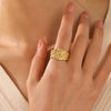 Wholesale Women's Stainless Steel Geometric Pattern Opening Adjustment Ring With Electroplating