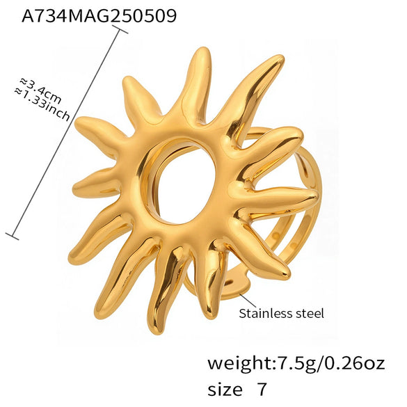Wholesale Women's Stainless Steel Geometric Patterned Electroplated Ring With Sunflower Opening Style