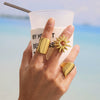 Wholesale Women's Stainless Steel Geometric Patterned Electroplated Ring With Sunflower Opening Style