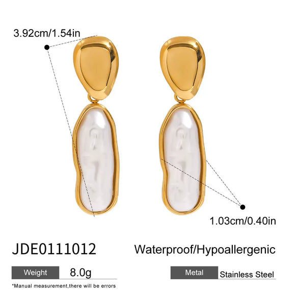 Wholesale Women's Stainless Steel Geometric Pearl Earrings With Electroplating And Quiet Design Sense