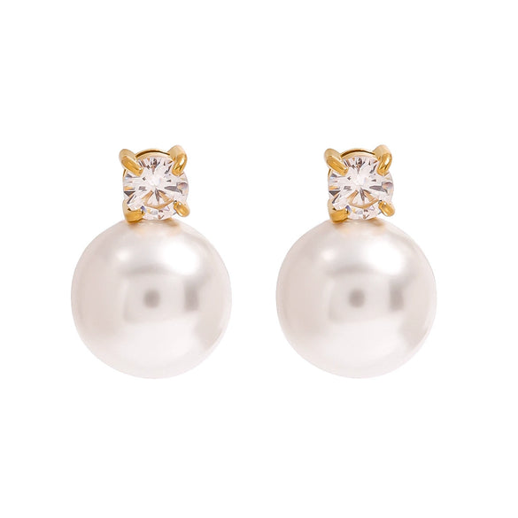 Wholesale Women's Stainless Steel Geometric Pearl Earrings With Electroplating Treatment