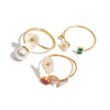 Wholesale Women's Stainless Steel Geometric Pearl Flower Adjustable Open Ring Jewelry With Electroplating