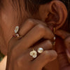 Wholesale Women's Stainless Steel Geometric Pearl Flower Adjustable Open Ring Jewelry With Electroplating