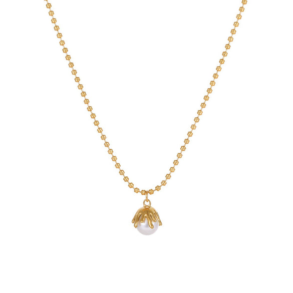 Wholesale Women's Stainless Steel Geometric Pearl Stacking Necklaces With Electroplating Retro Design