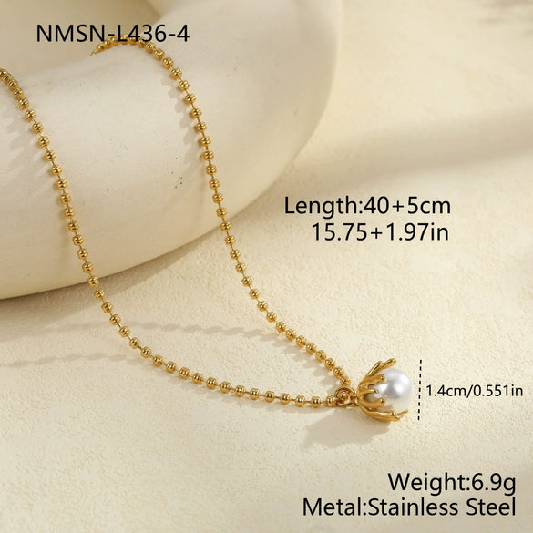 Wholesale Women's Stainless Steel Geometric Pearl Stacking Necklaces With Electroplating Retro Design