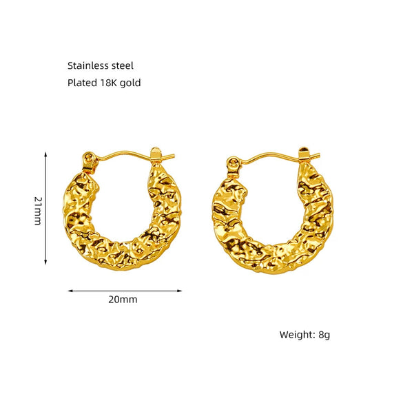 Wholesale Women's 316L Stainless Steel Geometric Personality Design Electroplated Lava Bump Texture Earrings
