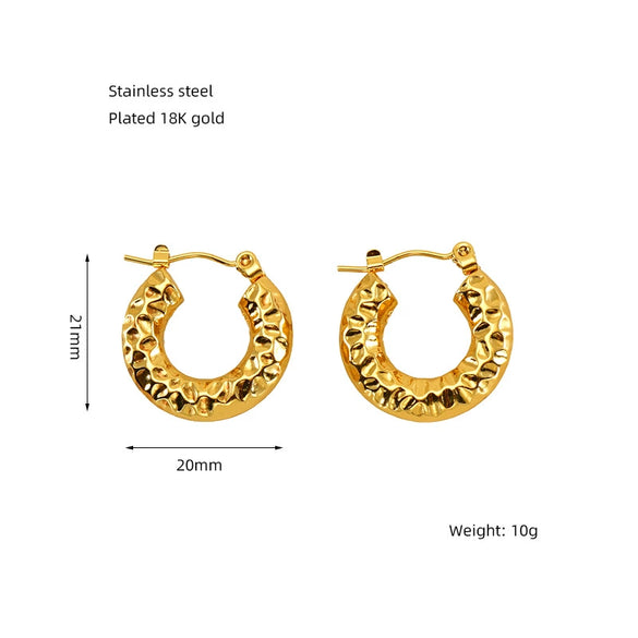 Wholesale Women's 316L Stainless Steel Geometric Personality Design Electroplated Lava Bump Texture Earrings
