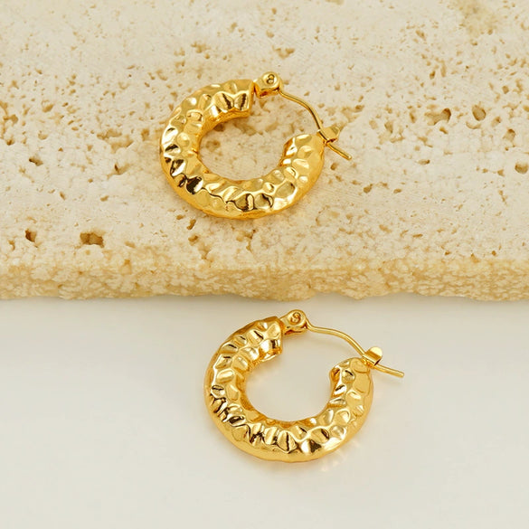 Wholesale Women's 316L Stainless Steel Geometric Personality Design Electroplated Lava Bump Texture Earrings
