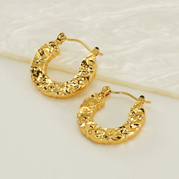 Wholesale Women's 316L Stainless Steel Geometric Personality Design Electroplated Lava Bump Texture Earrings