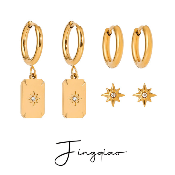 Wholesale Women's Stainless Steel Geometric Plain Ring Earrings With Electroplating