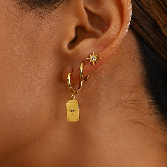 Wholesale Women's Stainless Steel Geometric Plain Ring Earrings With Electroplating
