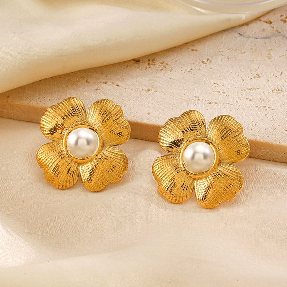 Wholesale Women's Stainless Steel Geometric Plant Flower Electroplated Earrings