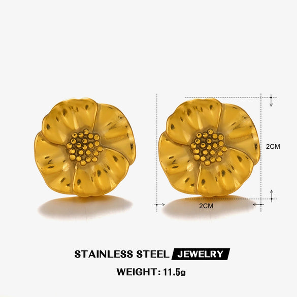 Wholesale Women's Stainless Steel Geometric Plant Flower Electroplated Earrings