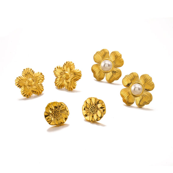 Wholesale Women's Stainless Steel Geometric Plant Flower Electroplated Earrings