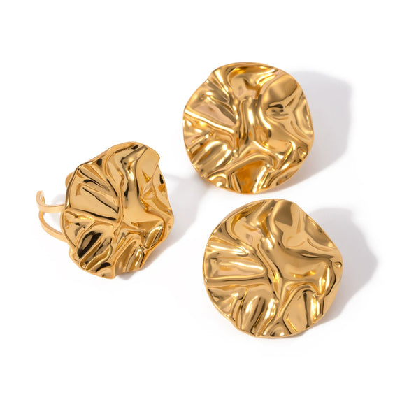 Wholesale Women's Stainless Steel Geometric Pleated Round Earrings Jewelry With Electroplating