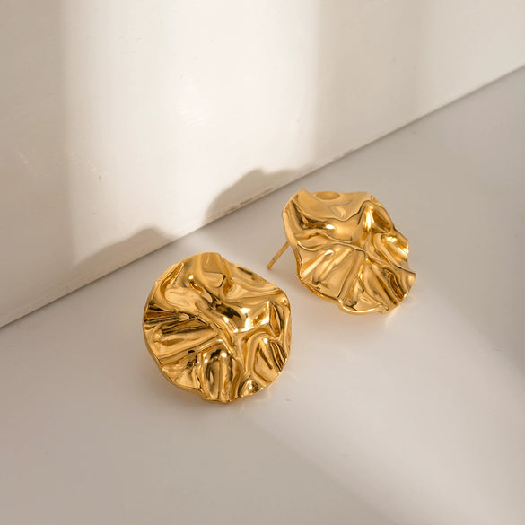 Wholesale Women's Stainless Steel Geometric Pleated Round Earrings Jewelry With Electroplating