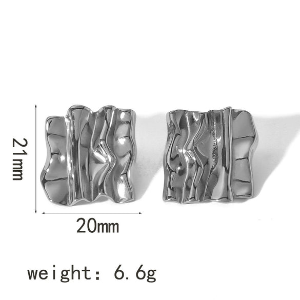 Wholesale Women's Stainless Steel Geometric Pleated Texture Electroplated Earrings
