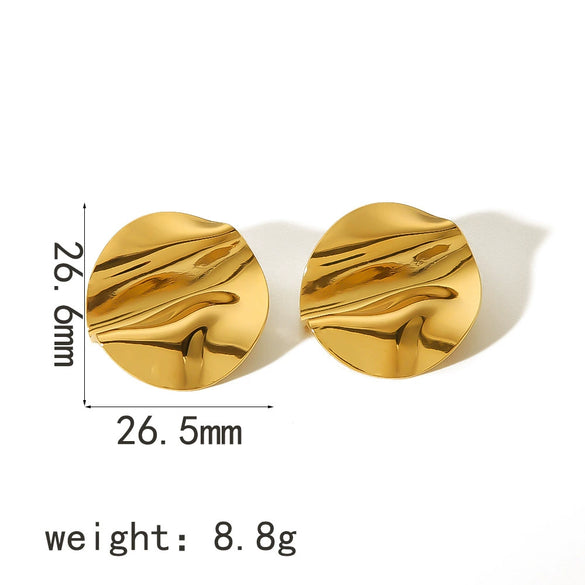 Wholesale Women's Stainless Steel Geometric Pleated Texture Electroplated Earrings